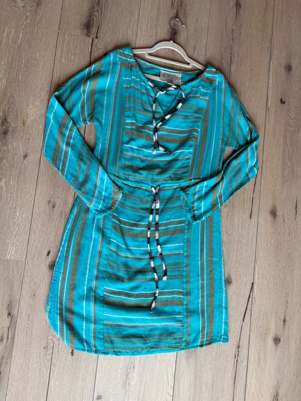 Ace & Jig Teal and Gold Striped Long Sleeve Tie-Waist Dress